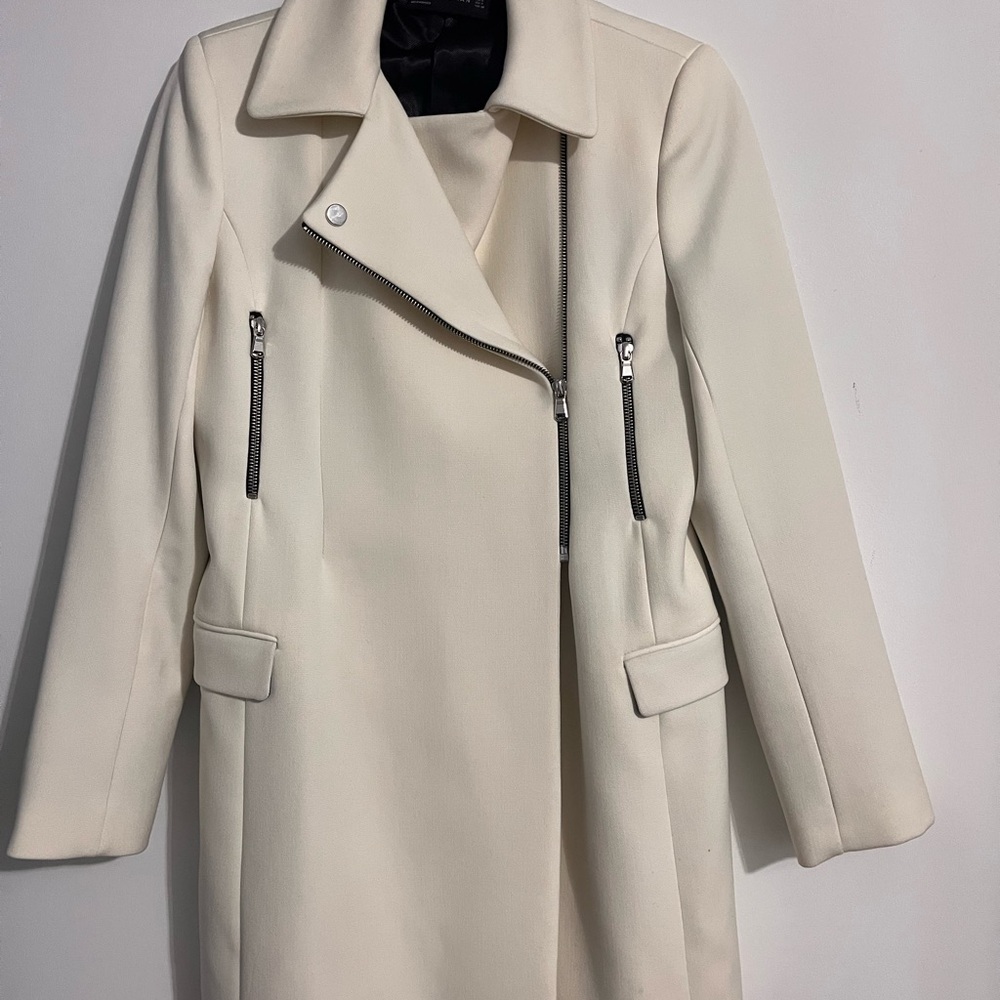 Zara Off-White Trench Coat with Silver Accents